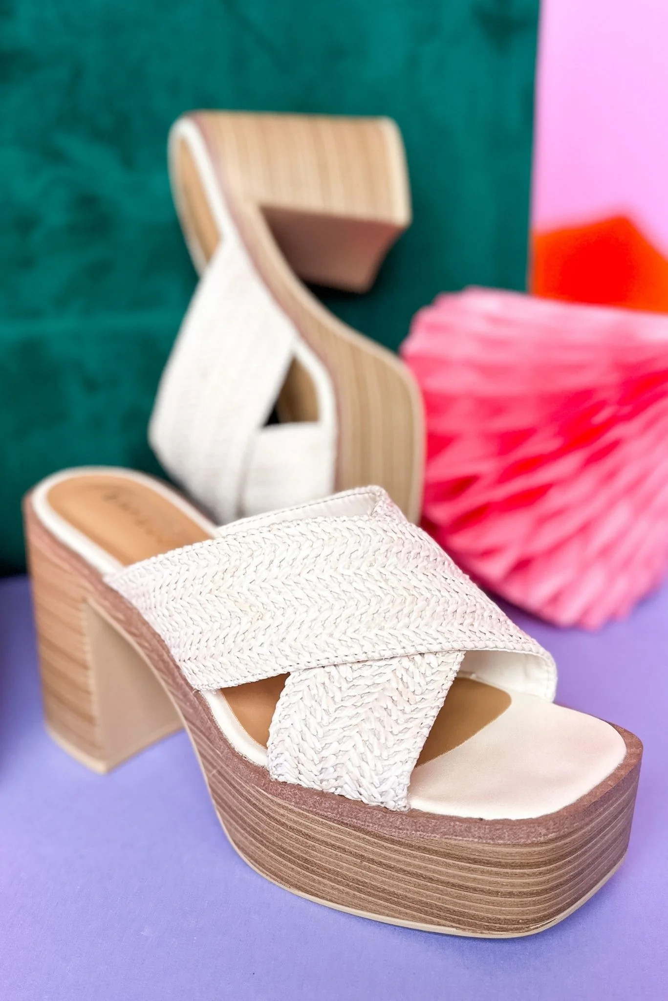Beige Raffia Criss Cross Platform Chunky Wedges | Shop Style Your Senses