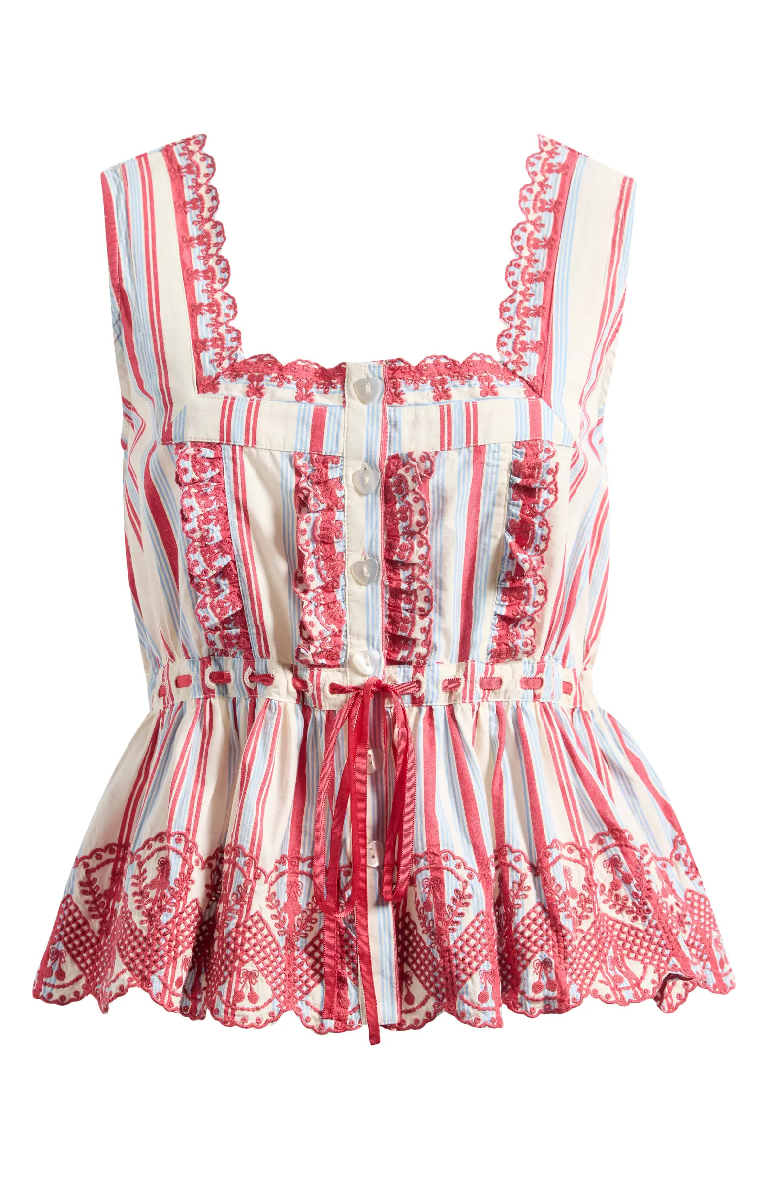 Damson Madder Amaya Embroidered Stripe Peplum Top | Nordstrom | Nordstrom