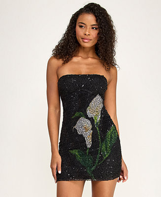 Juniors' Printed Sequin Beaded Short Dress | Macy's