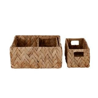 StyleWell Rectangle Natural Water Hyacinth Herringbone Decorative Baskets (Set of 3)-BA2003330-NA... | The Home Depot