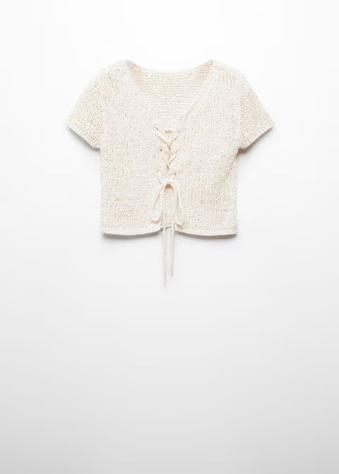 Knitted top with bow closure -  Women | Mango USA | MANGO (US)