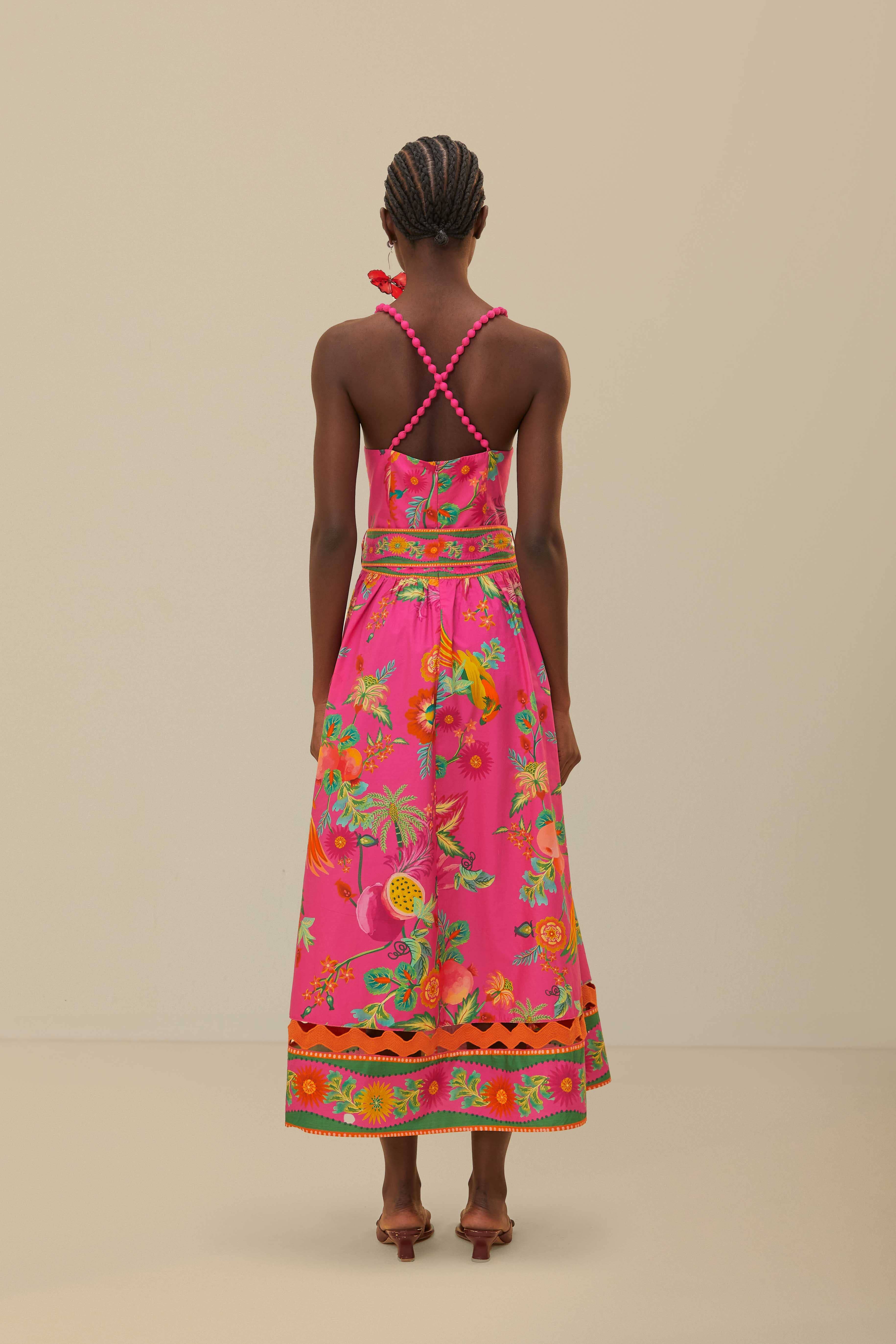 Pink Delicate Fruit Garden Organic Cotton Midi Dress | FarmRio