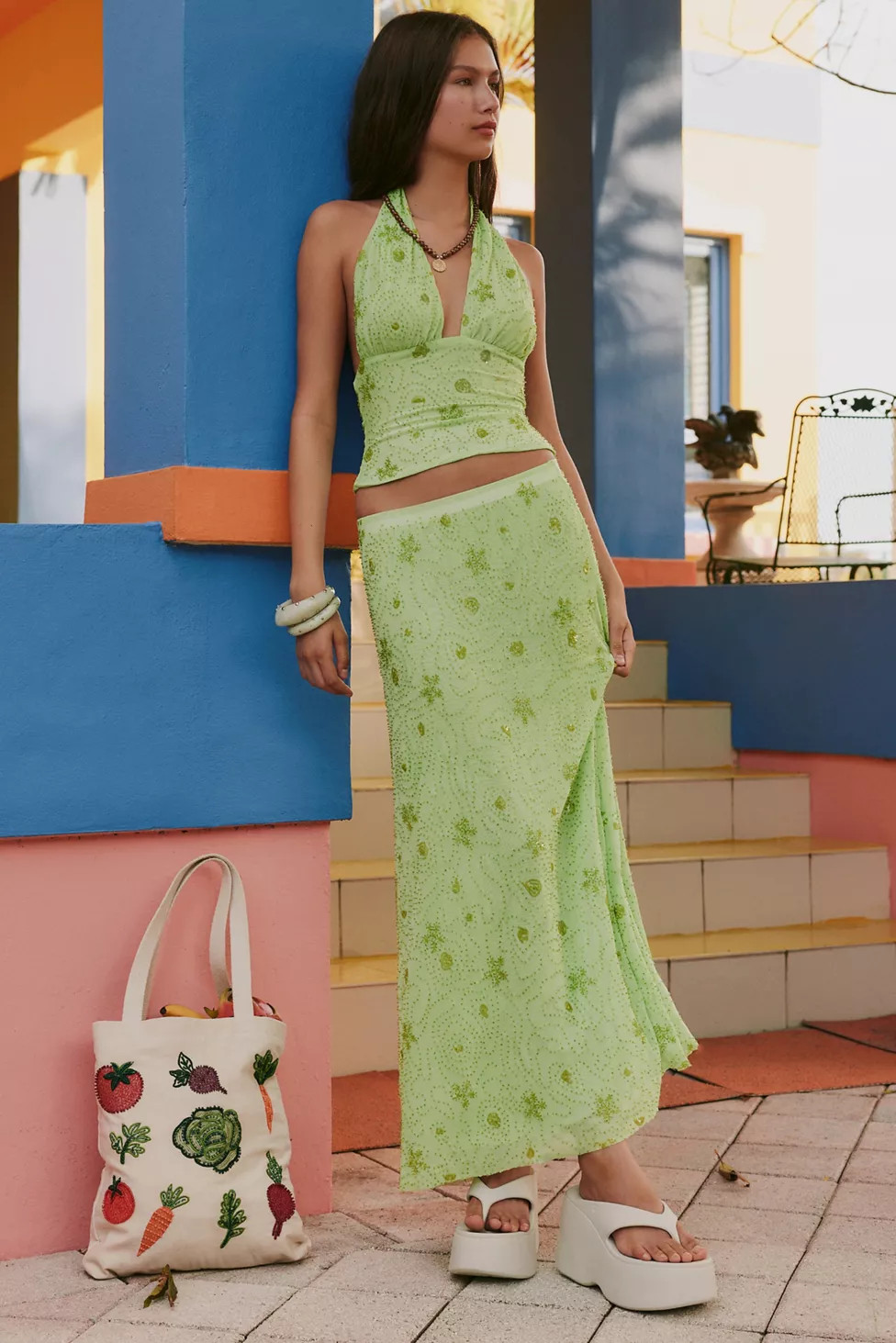 UO Shimmer Haze Beaded Embroidered Sheer Mesh Skirt 2-Piece Set | Urban Outfitters (US and RoW)