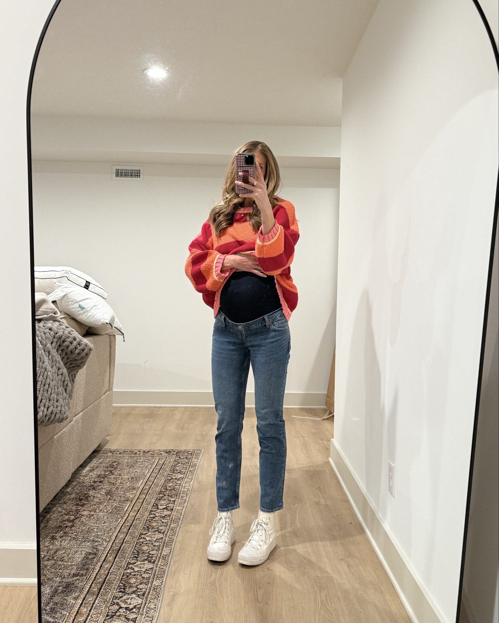 Outfit I wore to Disney on Ice that is bump friendly and tall girl faintly ! Jeans are maternity and tall sizes. I am wearing my true size 27 long. They are supposed to hit at the ankles 
Striped Sweater runs oversized. Wearing medium still for height. The color In wearing is sold out but linked the exact sweater in a different color

#LTKootd #LTKBump #LTKTall