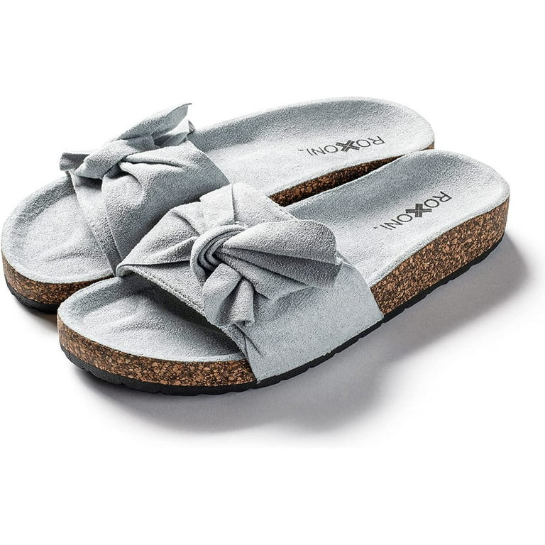 Roxoni Women Comfort Sandals Ribbon Bow Top EVA Flat Slides Footbed Suede with Arch Support Non-S... | Walmart (US)
