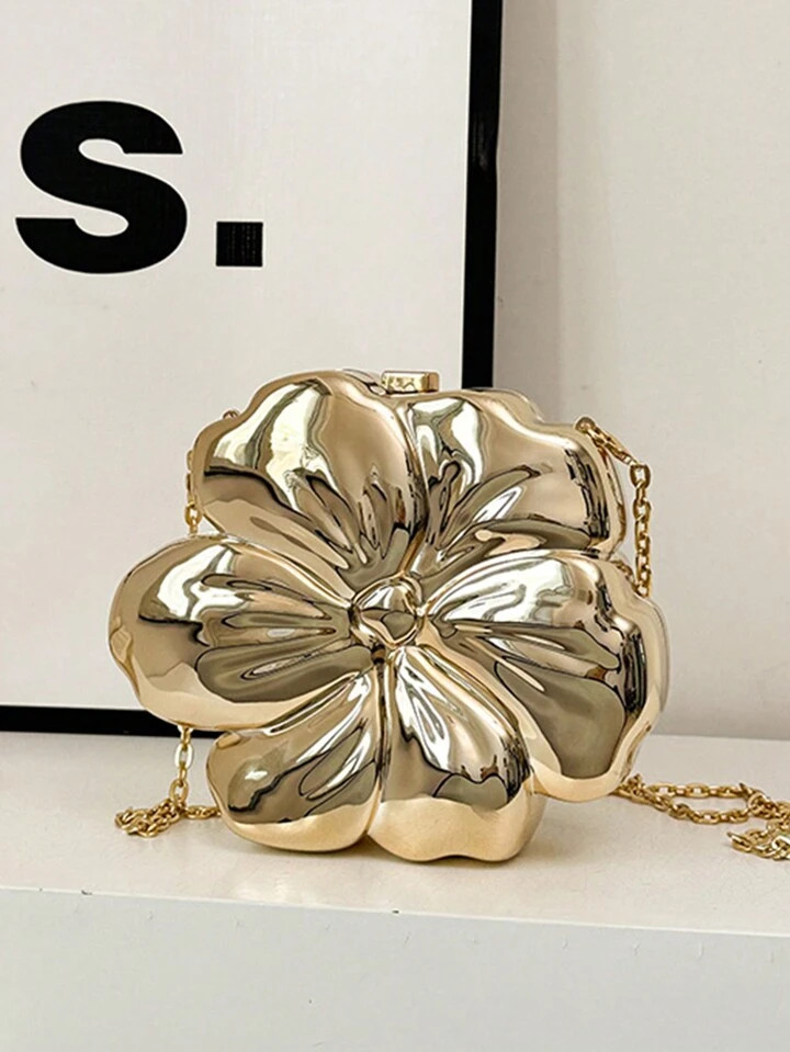 Women's Elegant Mini Flower Shaped Chain Crossbody Bag, Metallic Y2K Style Theme Party Shoulder B... | SHEIN
