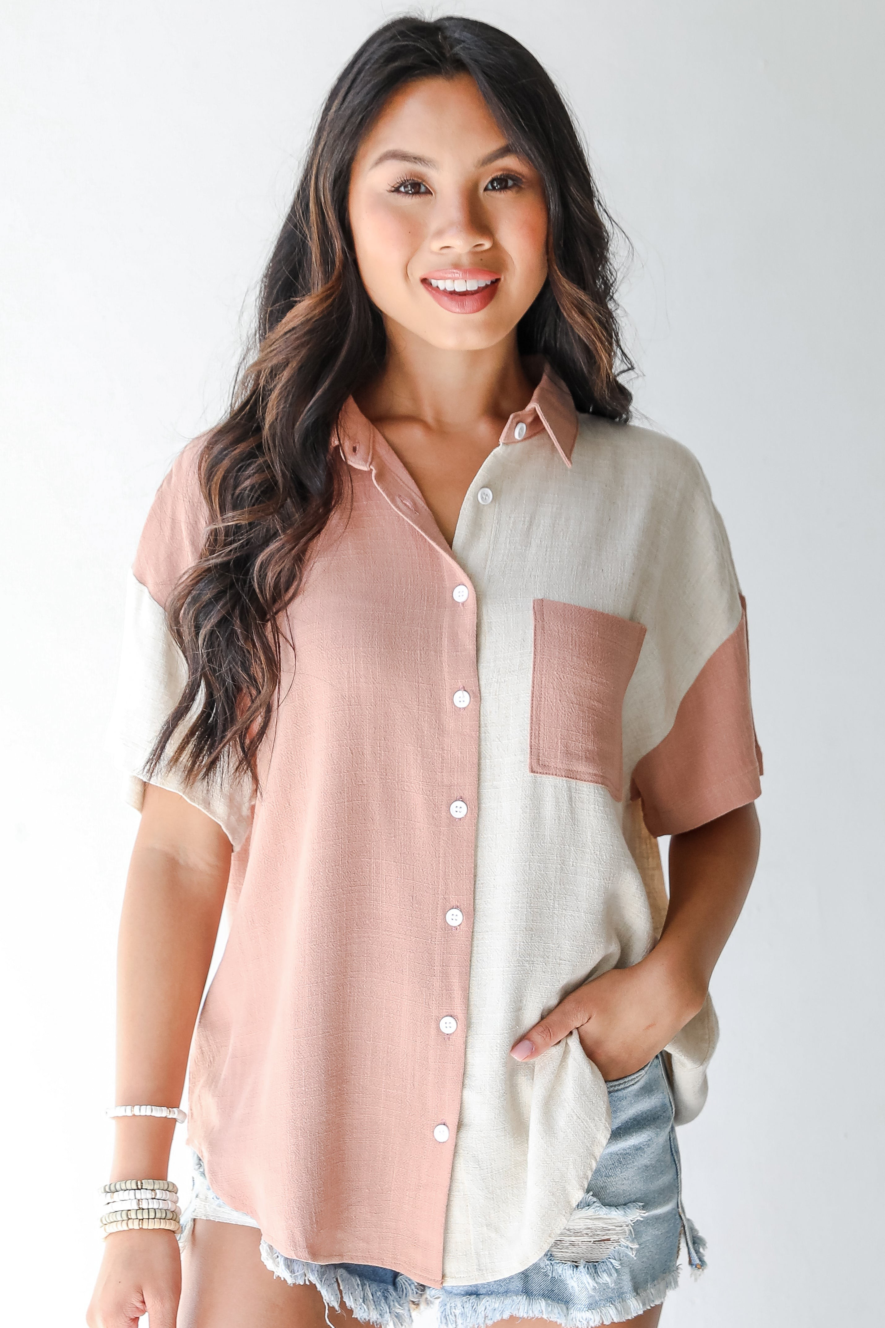 Take Me Anywhere Color Block Linen Blouse | Dress Up