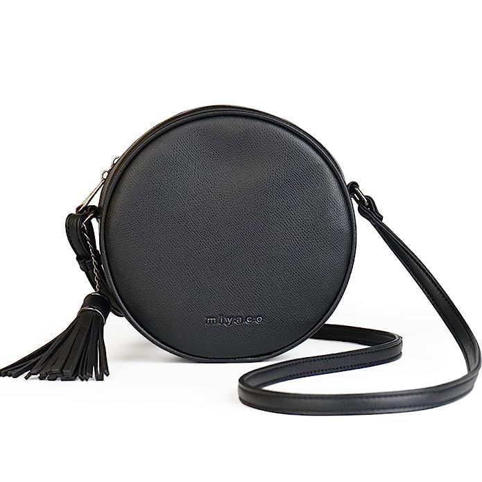 Women's Round Cross-Body Zipper Shoulder Bag Soft Leather circle purses and handbags with Tassel | Amazon (US)