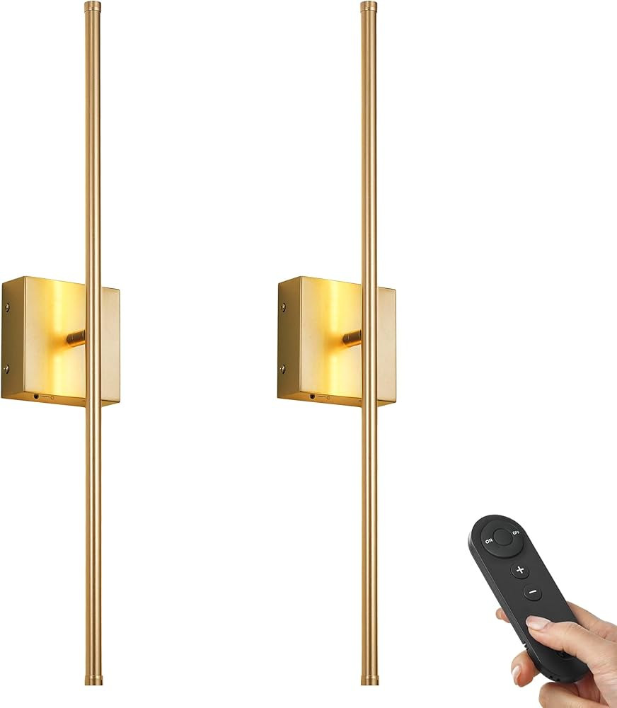 Battery Operated Wall Sconces with Remote Control, Dimmable Wall Sconces Set of Two, 350°Rotate,... | Amazon (US)