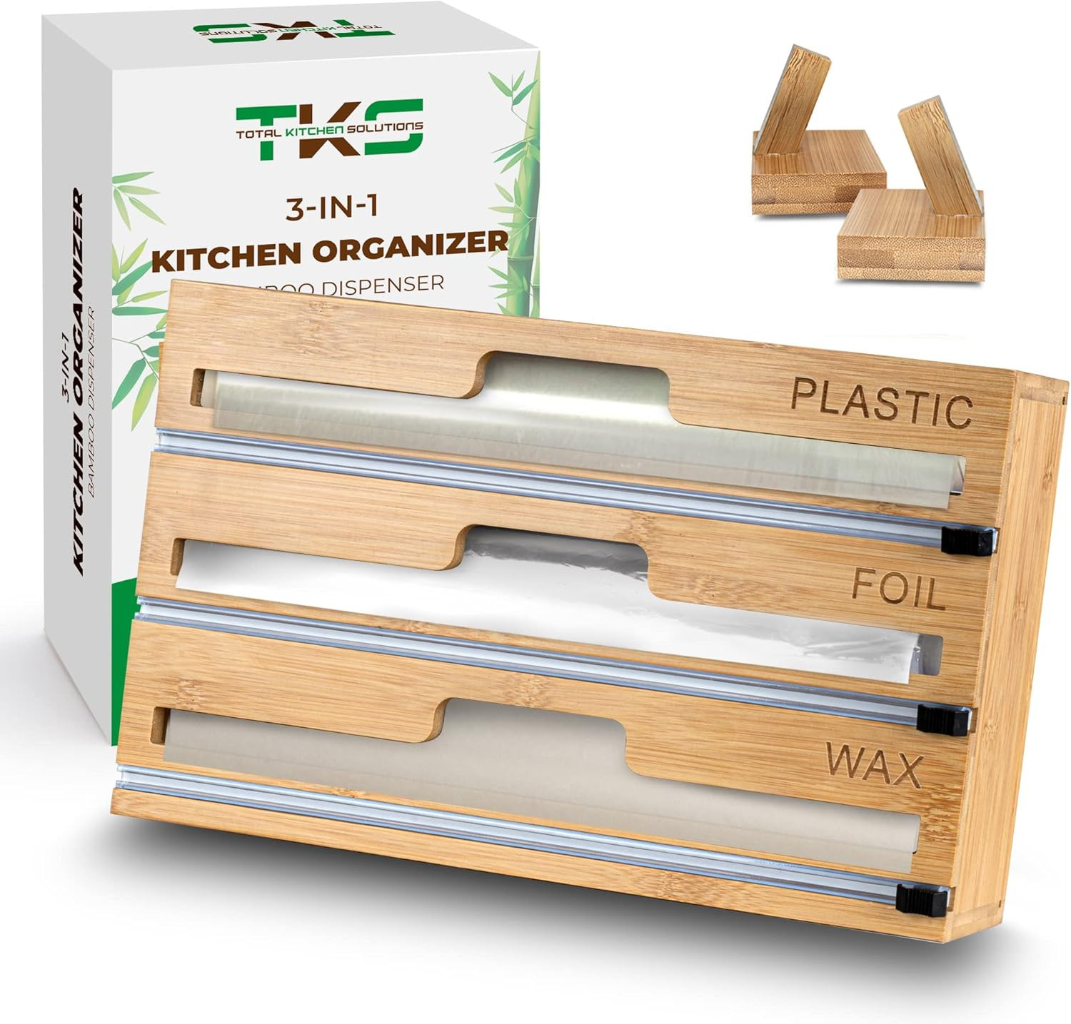 3 in 1 Wrap Dispenser with Cutter - TKS Plastic Wrap, Aluminum Foil, Parchment Wax Paper Organiza... | Amazon (US)