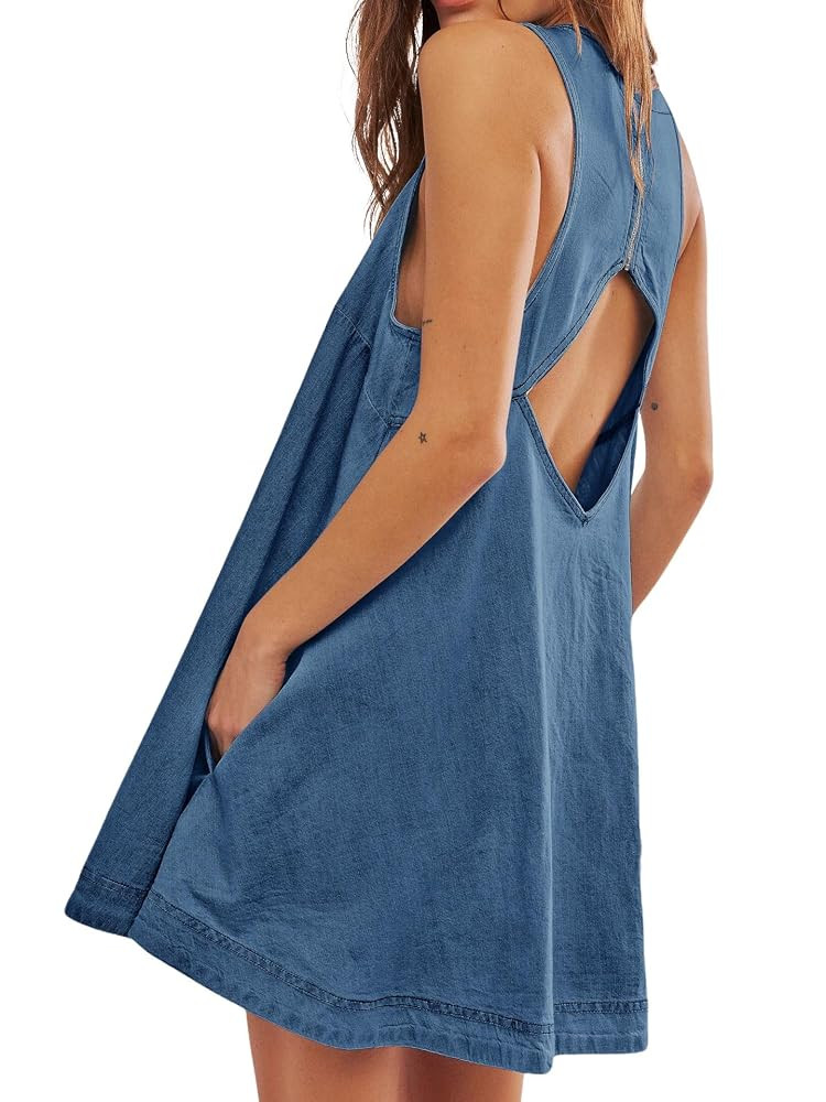 utcoco Women's 2025 Summer Sleeveless Denim Mini Dress Back Cut Out A Line Swing Jean Tank Dress | Amazon (US)