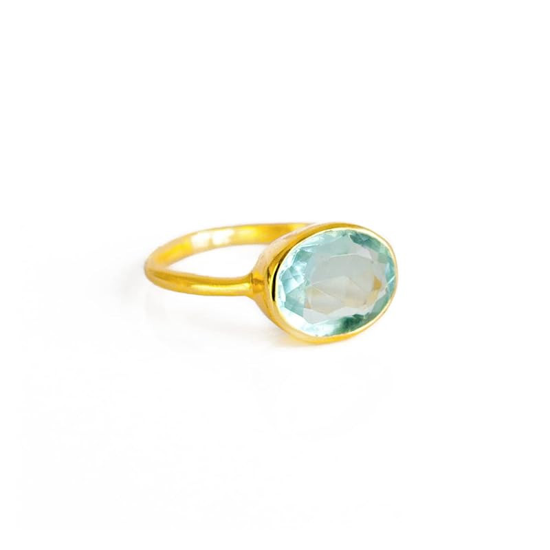 Blue Topaz ring, stackable ring, Vermeil Gold or silver, bezel set ring, oval ring, blue gemstone... | Amazon (US)
