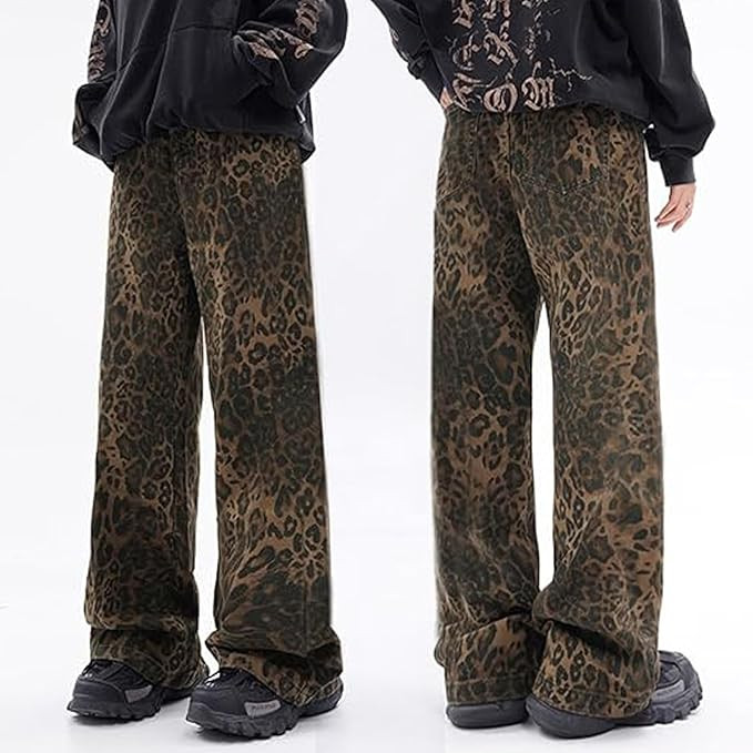 Y2k Jeans Cheetah Print Jeans Oversized Wide Leg High Waisted Cargo Pants Leopard Print Pants for... | Amazon (US)