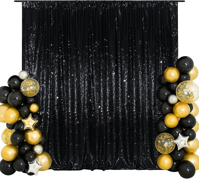 SquarePie 8x8ft Black Sequin Backdrop, High Density Non-Transparent Glitter Curtain for Photograp... | Amazon (US)