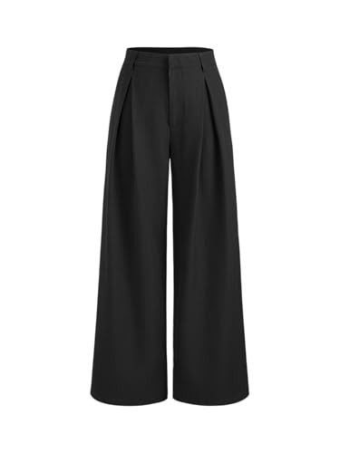CIDER Wide Leg Pants Woman Straight Leg Trousers Casual Mid Waist Pants Office Work Pants with Po... | Amazon (US)