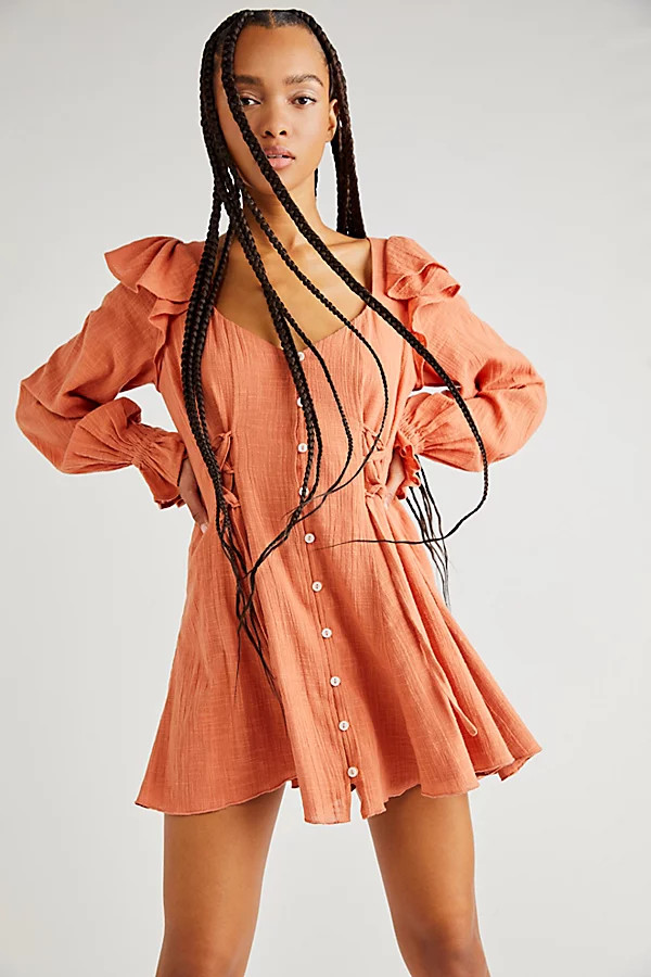 In The Mood For Frills Mini Dress by Free People, Ginger Spice, S | Free People (Global - UK&FR Excluded)