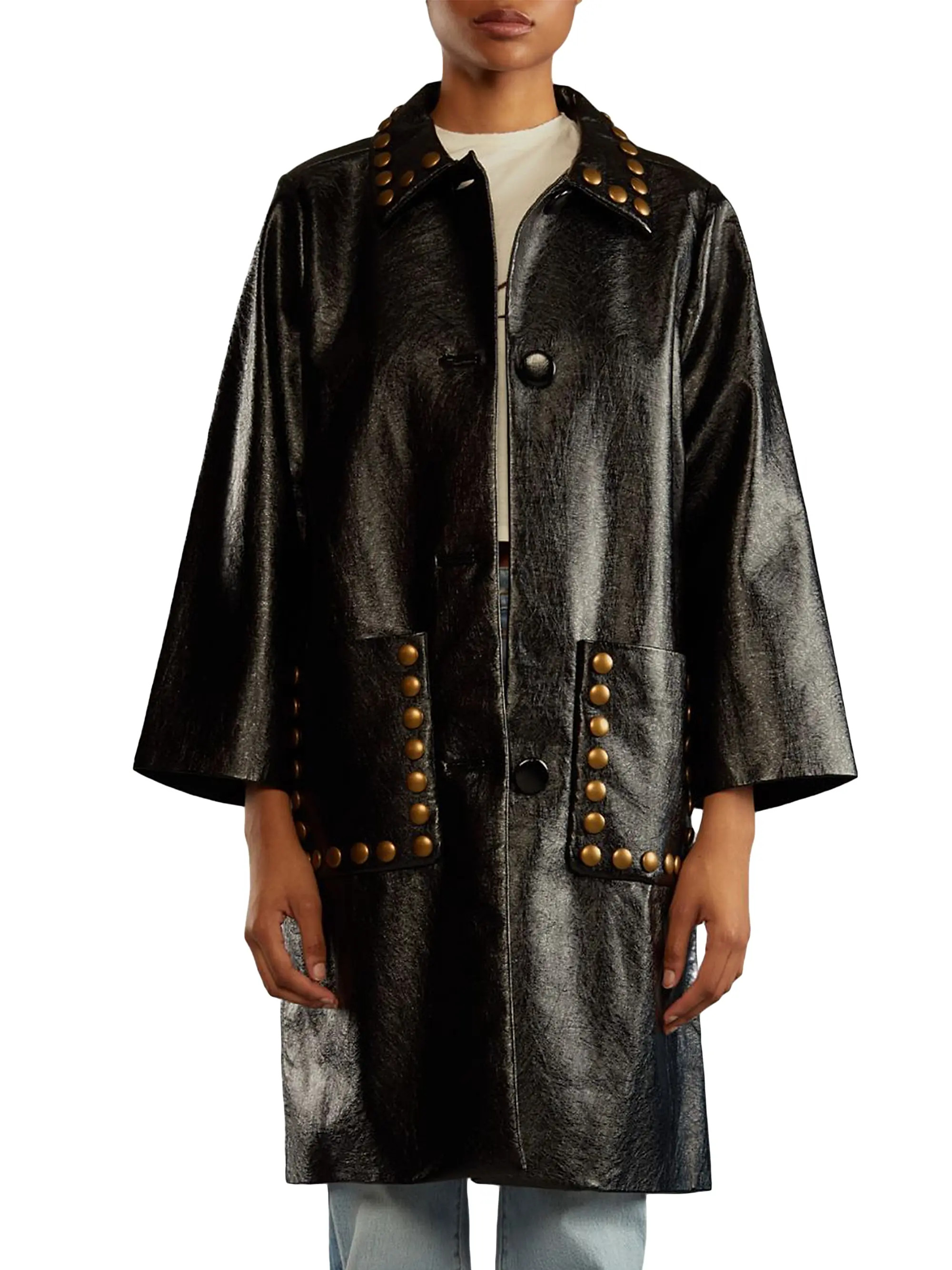 Studded Faux Leather Car Coat | Saks Fifth Avenue