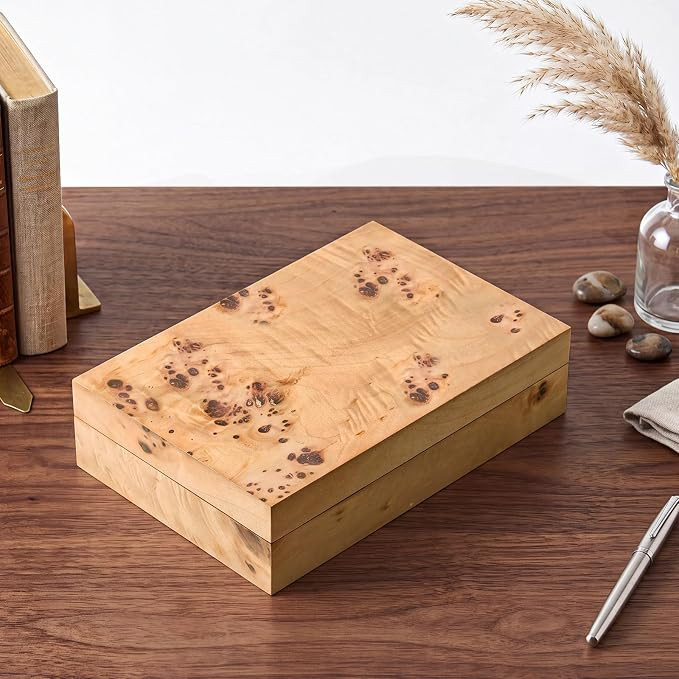 7.87" Luxury Burl Wood Decorative Box with Lid – Modern Wooden Keepsake Storage Box for Jewelry... | Amazon (US)