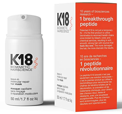 K18 Full-Size Leave-In Molecular Hair Mask, Repairs Dry or Damaged Hair, Reverse Hair Damage from Bleach, Color, Chemical Services & Heat | Amazon (US)
