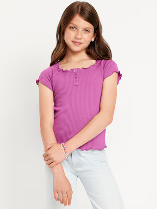 Fitted Short-Sleeve Lettuce-Edge Top for Girls | Old Navy | Old Navy (US)