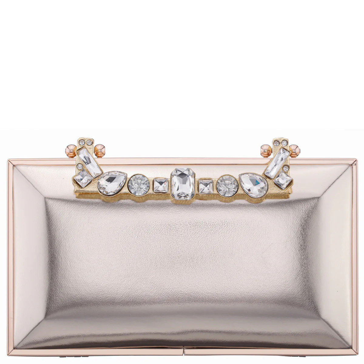 Womens Boujee-B Platino Luna Foil PU Minaudiere | Nina Shoes | Nina Shoes