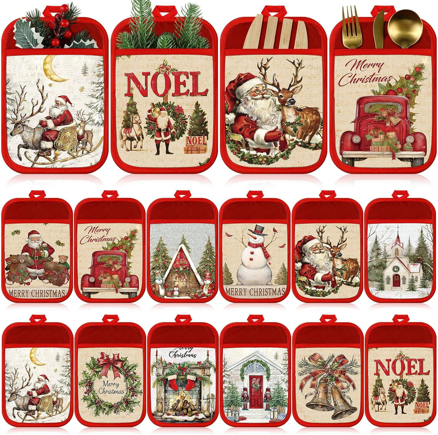 12 Pcs Christmas Pot Holders with Pocket Xmas Retro Pot Holders for Kitchen Winter Hot Pads Oven ... | Amazon (US)