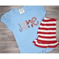 Applique Name Short Set, Alphabet Girl Personalized Shirt, Toddler Outfit, Custom Shirt & Shorts, Su | Etsy (US)