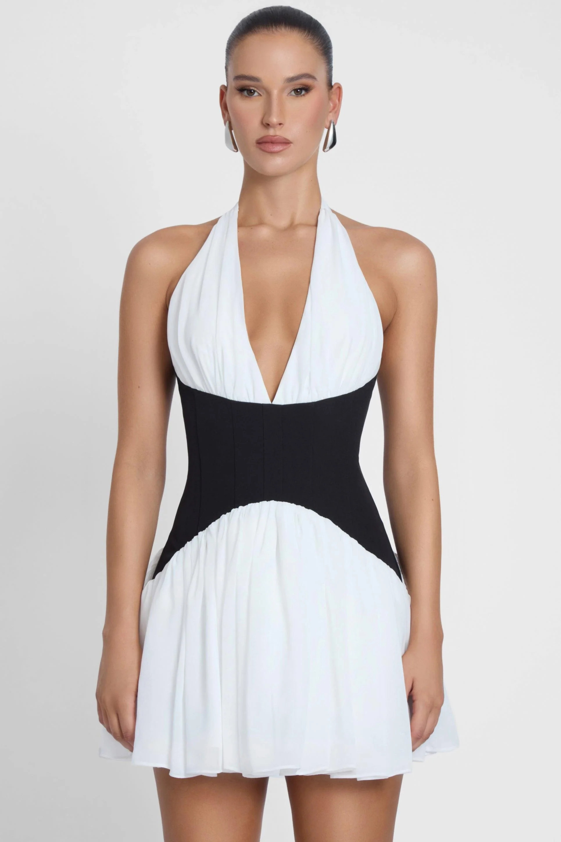 Harper Contrast Corset Mini Dress - White | LEAU (US)