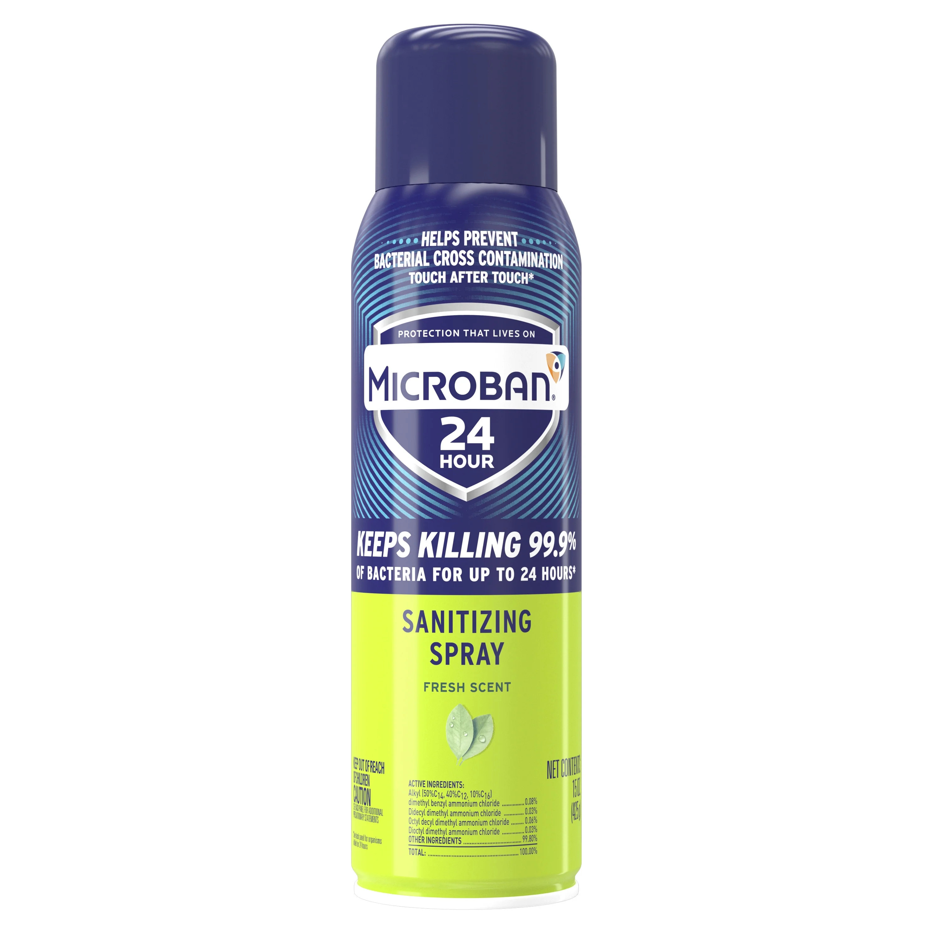 Microban 24 Hour Disinfectant Sanitizing Spray, Fresh Scent, 1 Can, 15 fl oz | Walmart (US)