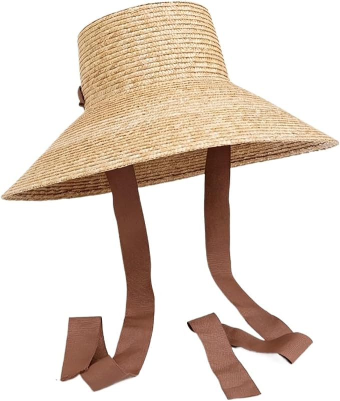 Women Wide Brim Straw Hat With Chin Strap Summer Sun Hats Protection Beach Wind Travel | Amazon (US)