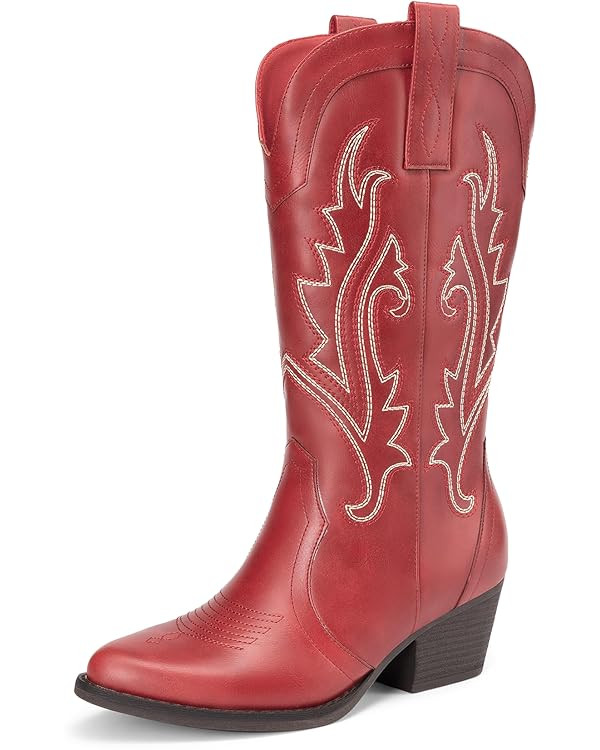 DREAM PAIRS Women's Cowboy Cowgirl Boots Embroidered Pointed Toe Low Heel Western Mid Calf Boot f... | Amazon (US)