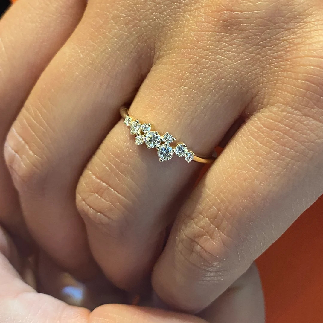 Cluster Ring, 14K Solid Gold Diamond Cluster Ring, Unique Diamond Wedding Band | Etsy (US)