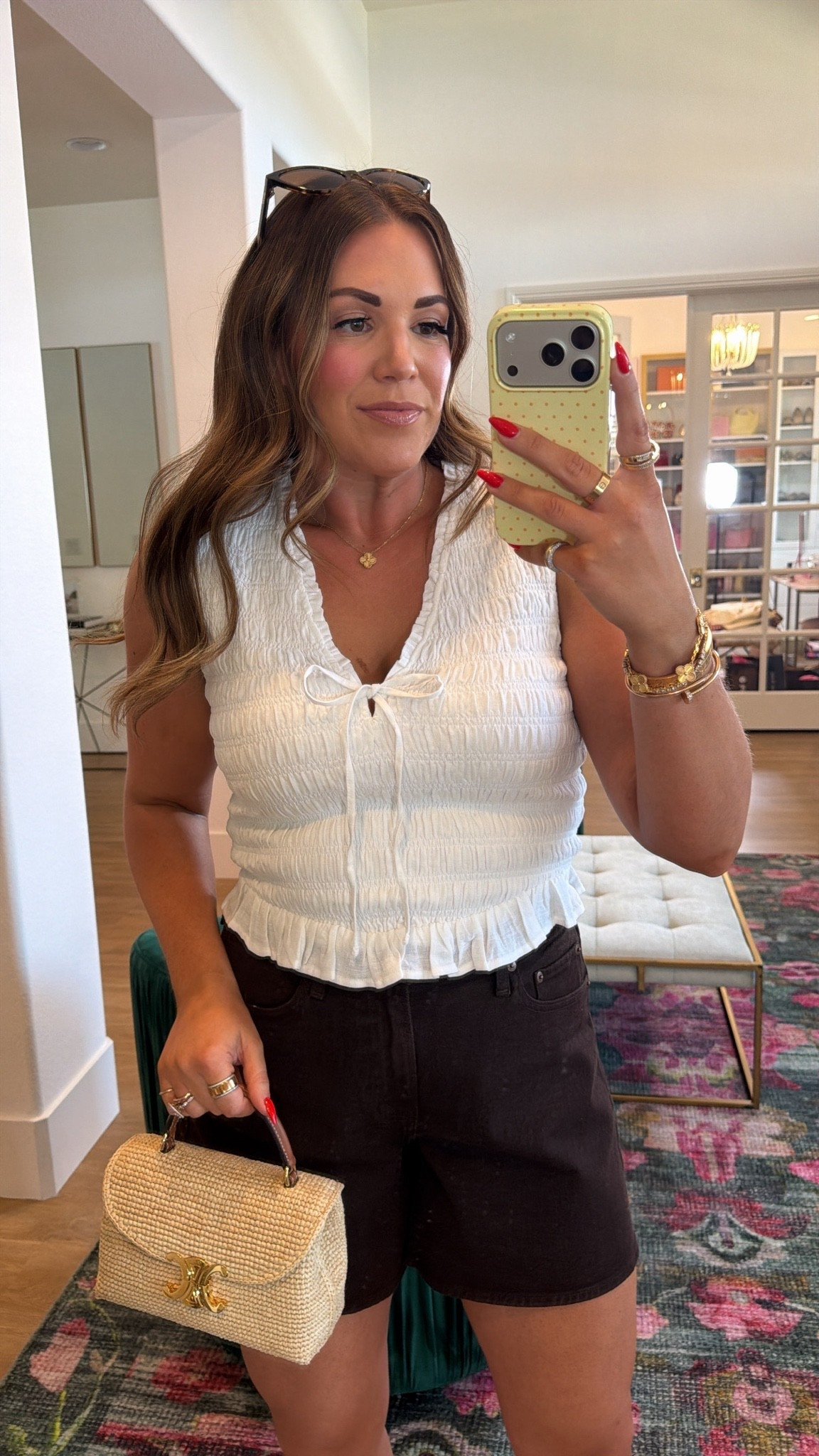 curvy midsize summer look! wearing size medium in white smocked top and size 30 on chocolate brown denim 🤎

#LTKxAbercrombie #LTKSeasonal #LTKMidsize