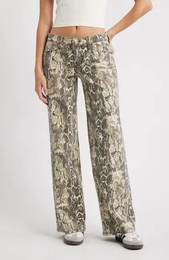 PTCL Althea Snakeskin Print Low Rise Wide Leg Jeans at Nordstrom Rack, Size 26 | Nordstrom Rack