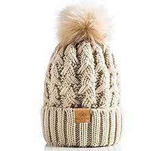 PAGE ONE Womens Winter Ribbed Beanie Crossed Cap Chunky Cable Knit Pompom Soft Warm Hat | Amazon (US)