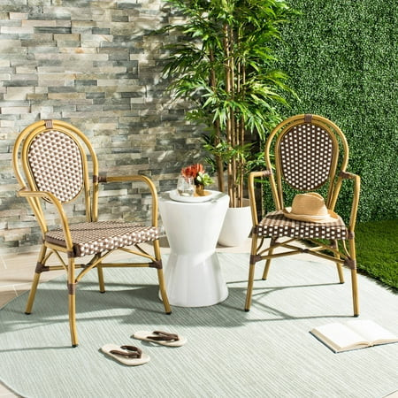 Safavieh Rosen Outdoor Stacking Arm Chair, Set of 2 - Brown/White | Walmart (US)