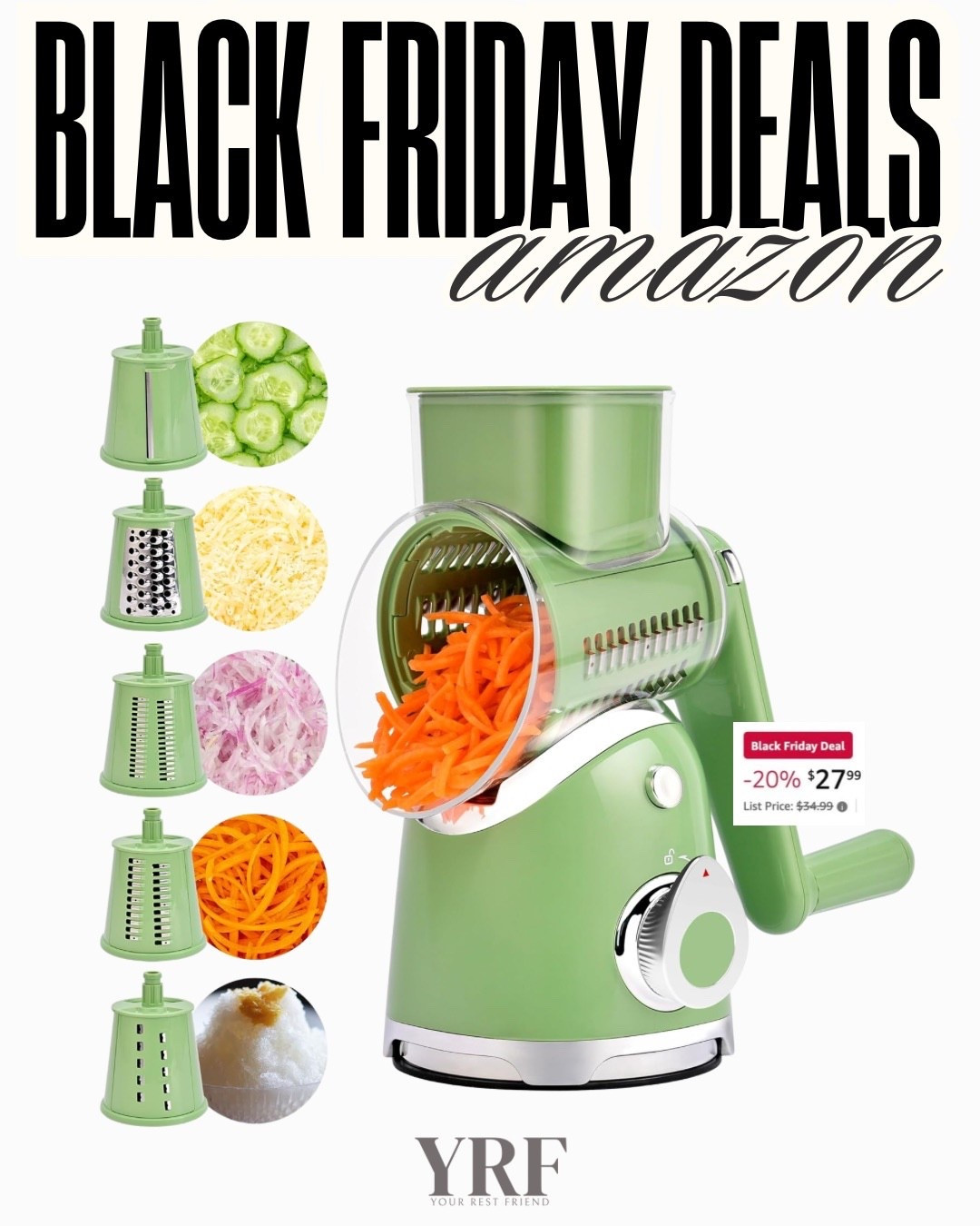 Black Friday deal on this rotary cheese grater and vegetable slicer. Fast, efficient, and perfect for meal prep, shredding cheese, slicing veggies, and making kitchen tasks easier.
 #AmazonKitchenFinds #KitchenGadgets #BlackFridayDeals #AmazonDeals #LTKFinds #LTKKitchen #MealPrepEssentials #CookingTools #AmazonMustHaves #HomeCooking #KitchenEssentials #LTKHome #FoodPrepTools

#LTKHome #LTKFindsUnder50 #LTKCyberWeek