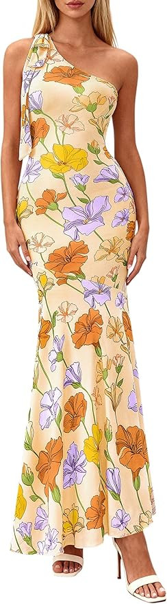 PRETTYGARDEN Womens Summer One Shoulder Maxi Dress 2026 Floral Sleeveless Bodycon Mesh Long Beach... | Amazon (US)