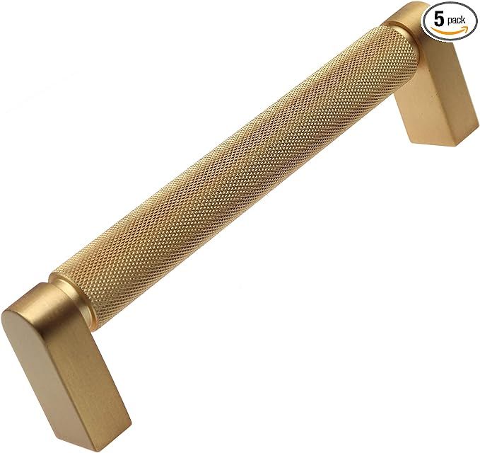 GlideRite 5-Inch Screw Spacing Solid Knurled Bar Pull Cabinet Hardware Handle, Pack of 5, Satin G... | Amazon (US)
