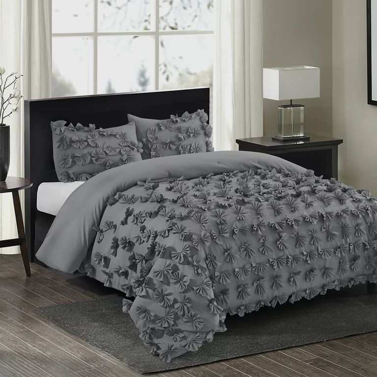 3 Piece Romantic Gray Comforter Set, Premium Microfiber, King - Walmart.com | Walmart (US)