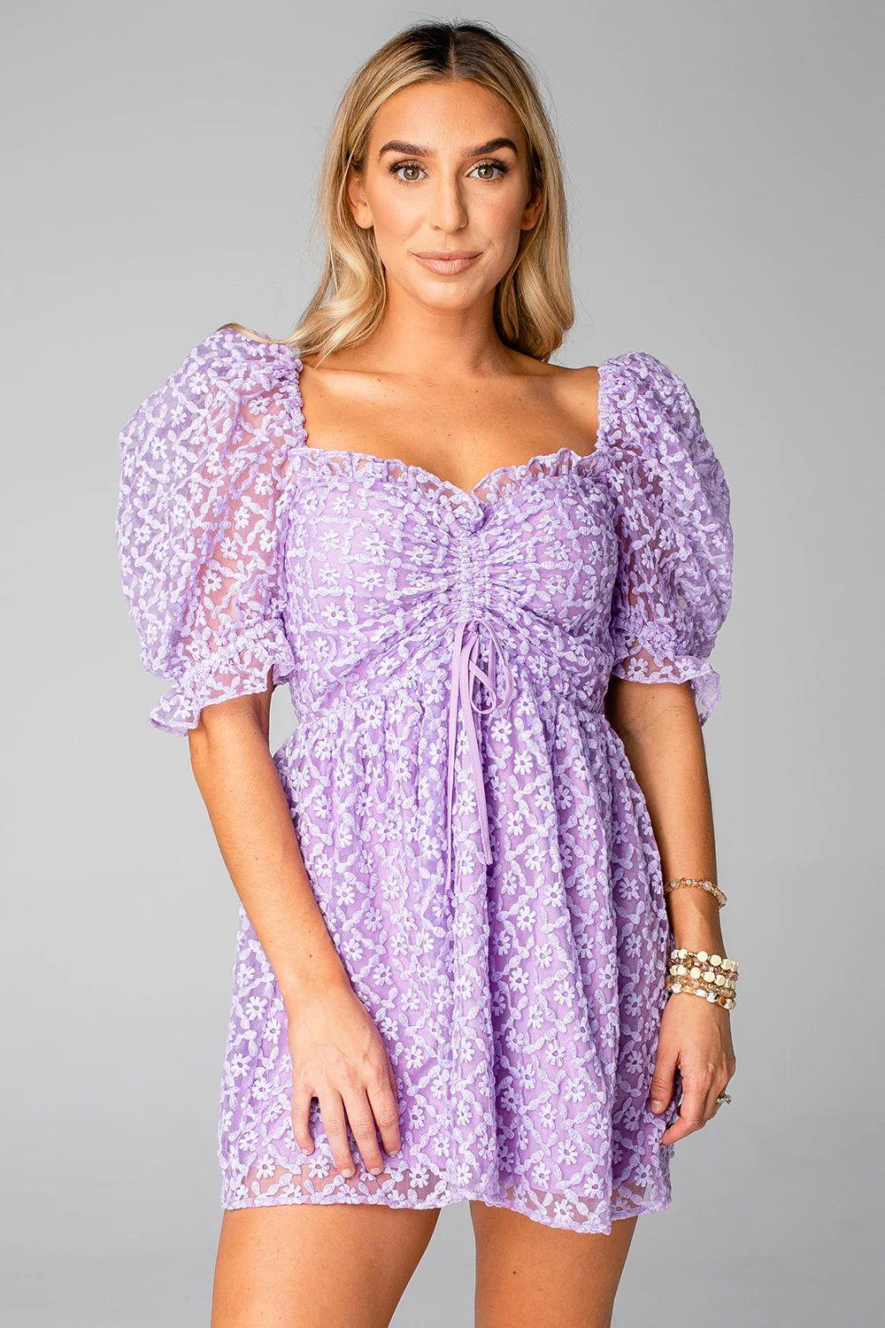 Colby Puff Sleeve Mini Dress - Lavender | BuddyLove