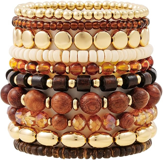 GOOJIDS Surfer Heishi Clay Bead Bracelets for Women Bohemian Stackable Gold Beaded Stretch Bracel... | Amazon (US)
