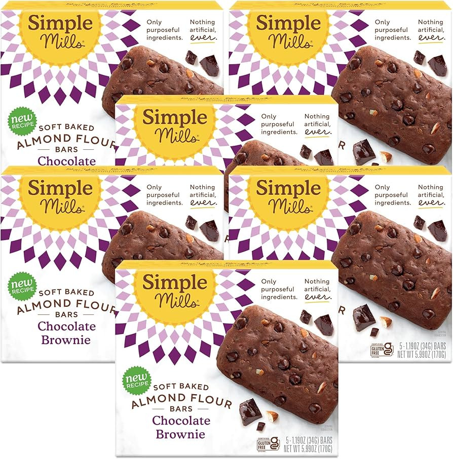 Simple Mills Soft Baked Almond Flour Bars, Chocolate Brownie, Nothing Artificial, Kosher, Grain F... | Amazon (US)