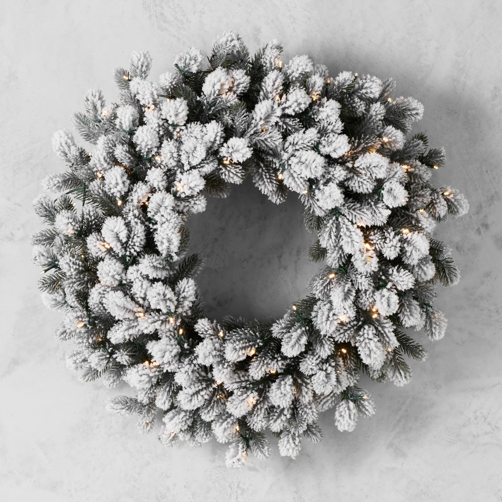 Jeff Leatham x Williams Sonoma Winter White Flocked Pre-Lit Wreath &amp; Garland | Williams-Sonoma
