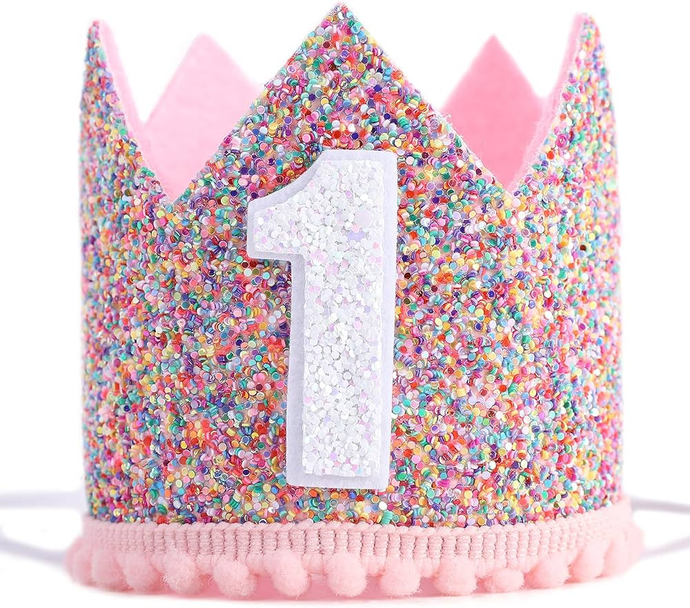 Rainbow Crown for 1st Birthday Party- Glitter Birthday Crown, Birthday Hats for Kids, Baby's Birt... | Amazon (US)