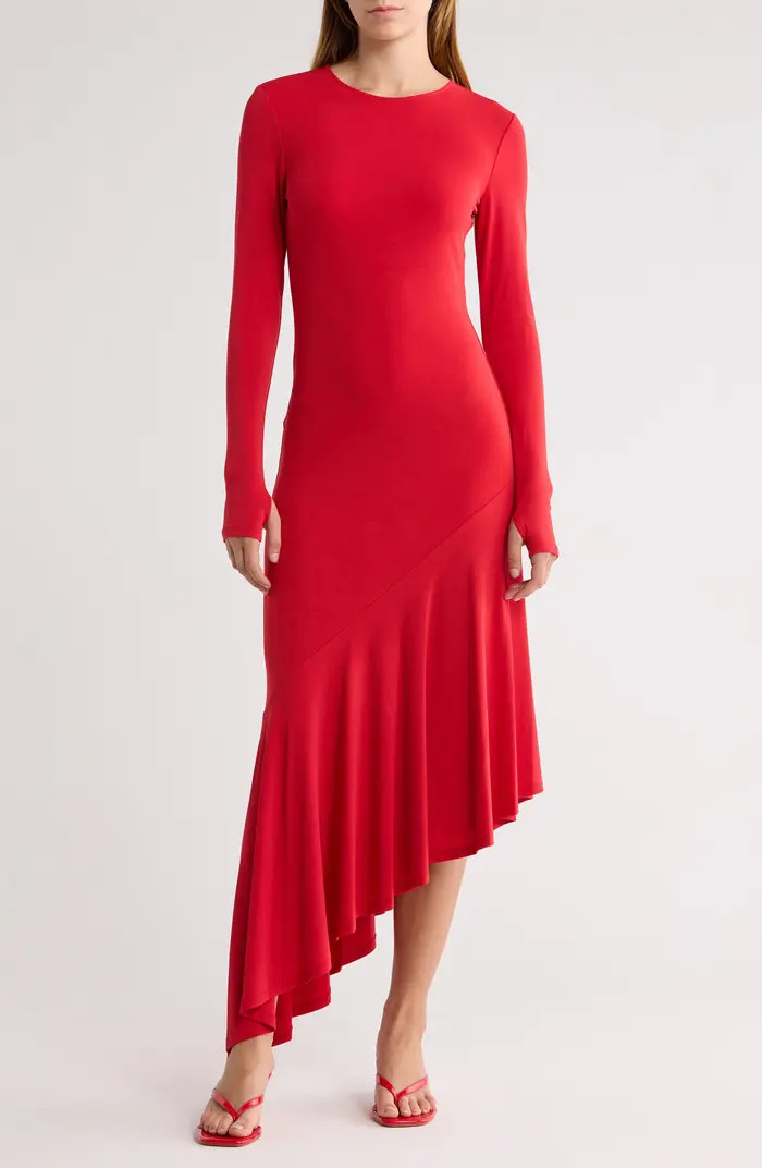 Alice + Olivia Elia Long Sleeve Asymmetric Flounce Hem Dress | Nordstromrack | Nordstrom Rack