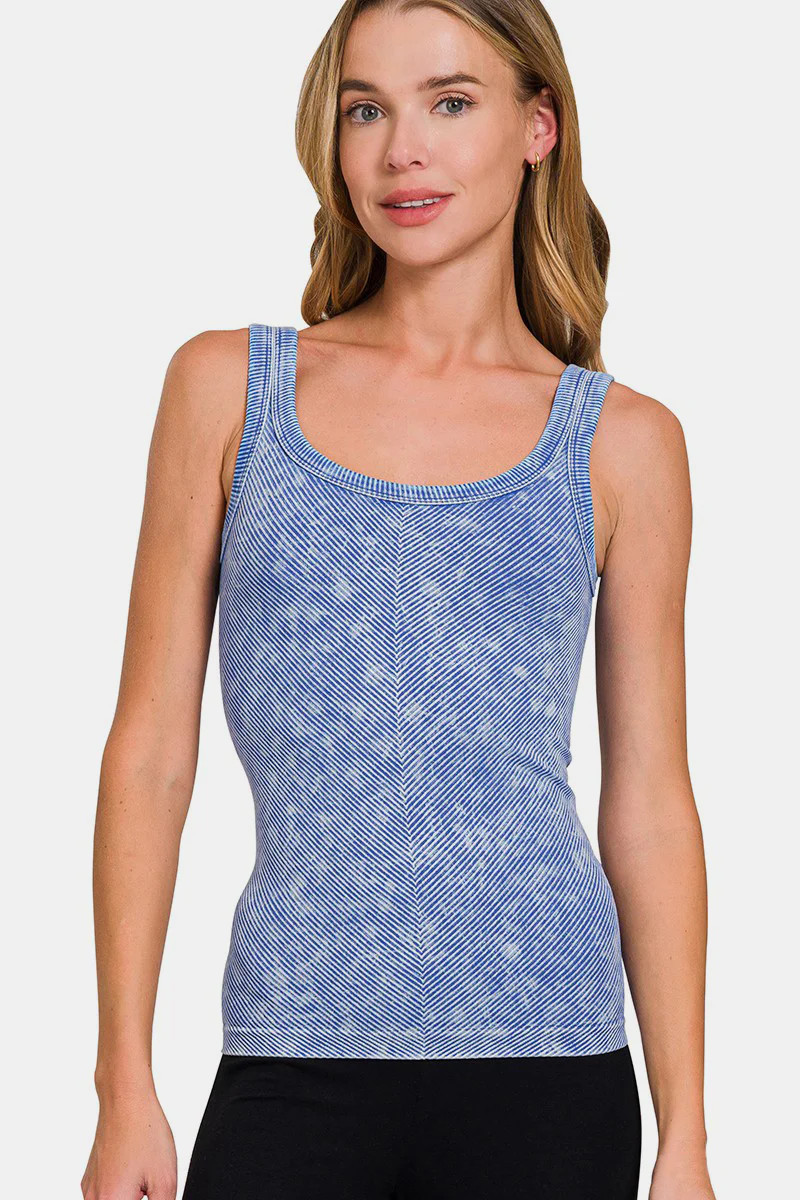 Zenana Ribbed Scoop Neck Tank Light Indigo / L/XL | Casual Chic Boutique