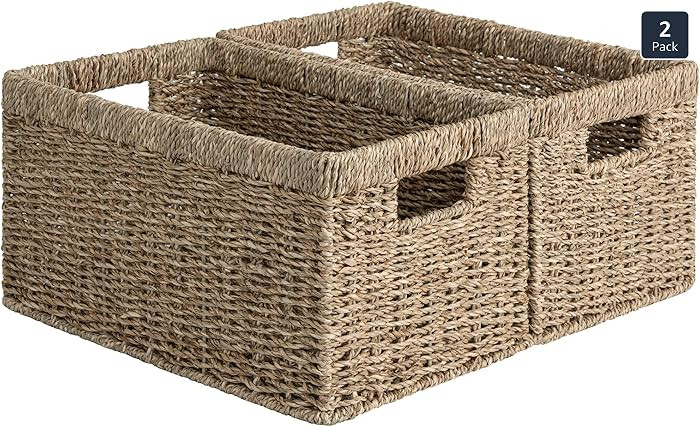 StorageWorks Wicker Storage Basket for Organizing, Medium Seagrass Storage Baskets with Built-in ... | Amazon (US)