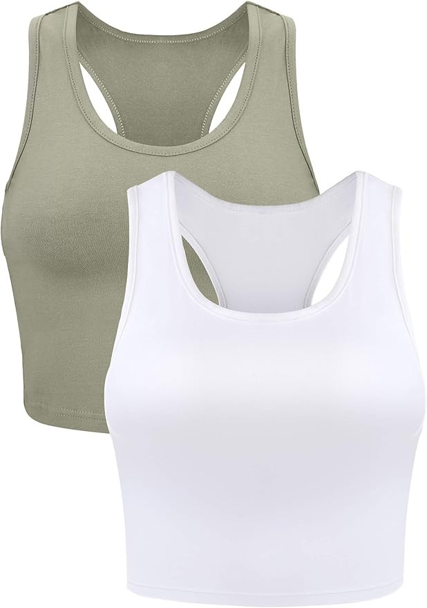 Boao 2 Pieces Crop Tank Top Basic Sleeveless Crop Top Workout Racerback Cropped Tank Sports Top f... | Amazon (US)