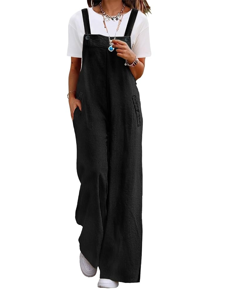 YESNO Women's Casual Corduroy Overalls Adjustable Straps Baggy Pants Wide Leg Jumpsuits with Pock... | Amazon (US)